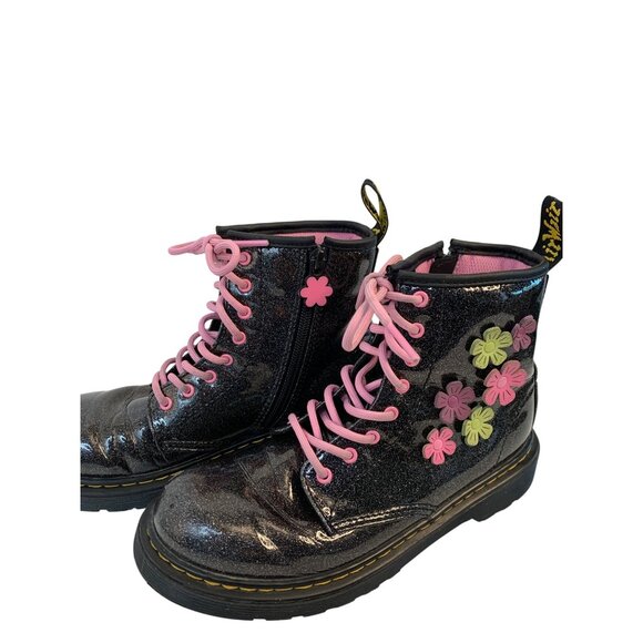 Dr. Martens Junior 1460  Glitter Boots Flower Applique Size 5 Women $137 D7971 - Picture 10 of 13